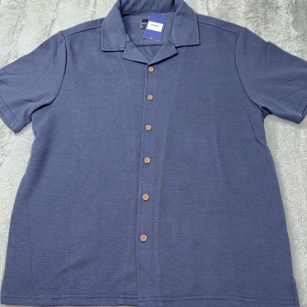 Belforte Black navy short-sleeve knit shirt in size Med NWT